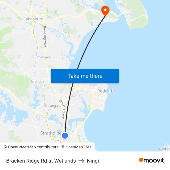 Bracken Ridge Rd at Wetlands to Ningi map
