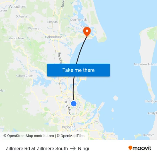 Zillmere Rd at Zillmere South to Ningi map