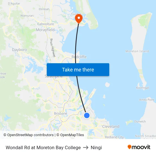 Wondall Rd at Moreton Bay College to Ningi map