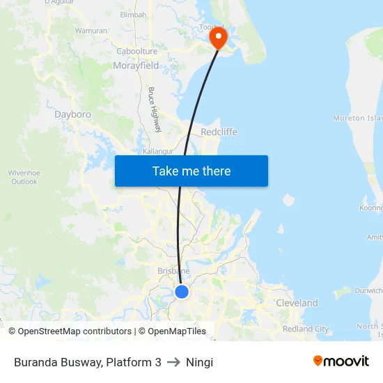 Buranda Busway, Platform 3 to Ningi map