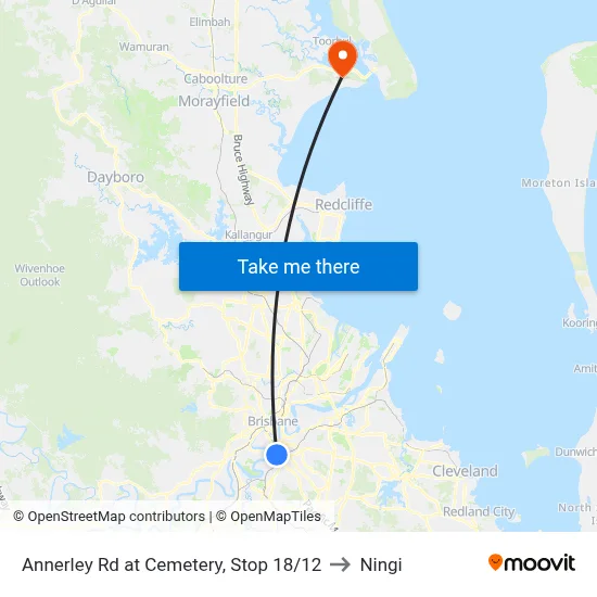 Annerley Rd at Cemetery, Stop 18/12 to Ningi map