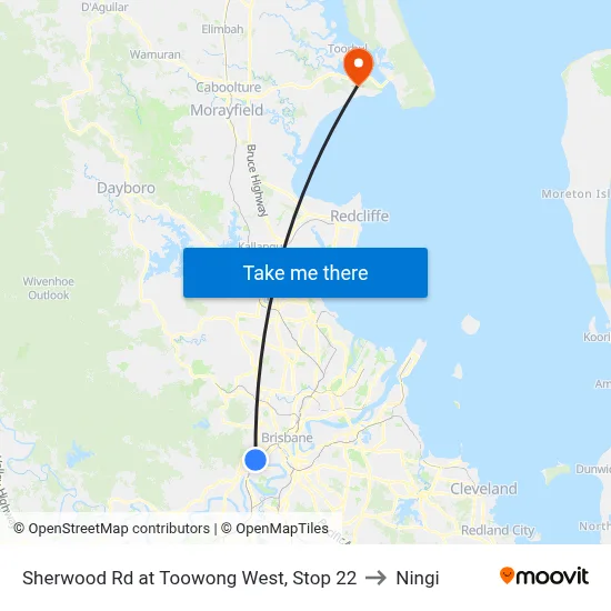 Sherwood Rd at Toowong West, Stop 22 to Ningi map