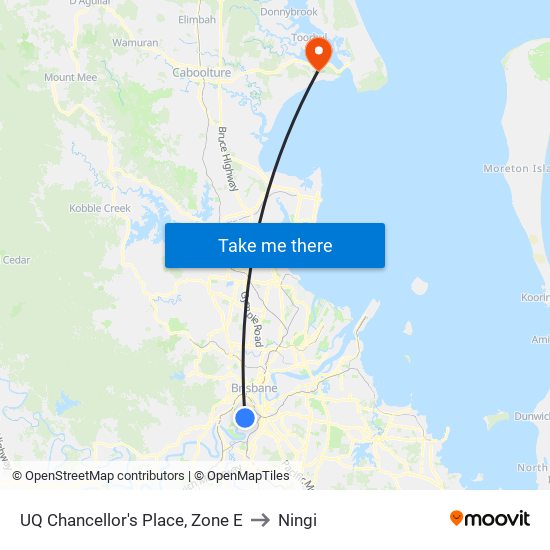 UQ Chancellor's Place, Zone E to Ningi map