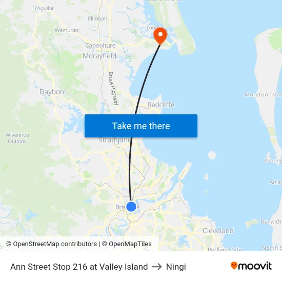 Ann Street Stop 216 at Valley Island to Ningi map