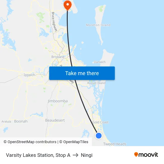 Varsity Lakes Station, Stop A to Ningi map