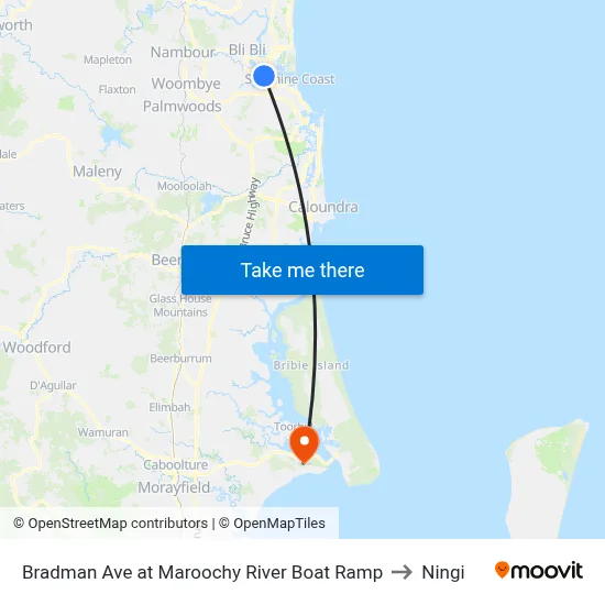 Bradman Ave at Maroochy River Boat Ramp to Ningi map