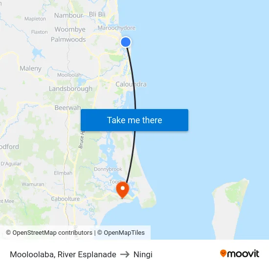 Mooloolaba, River Esplanade to Ningi map
