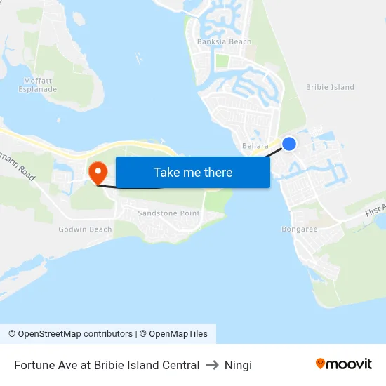 Fortune Ave at Bribie Island Central to Ningi map
