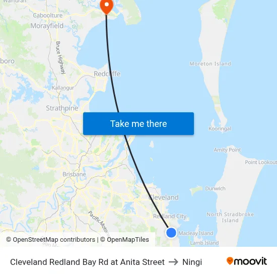 Cleveland Redland Bay Rd at Anita Street to Ningi map