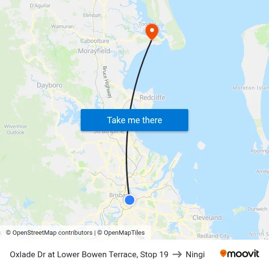 Oxlade Dr at Lower Bowen Terrace, Stop 19 to Ningi map