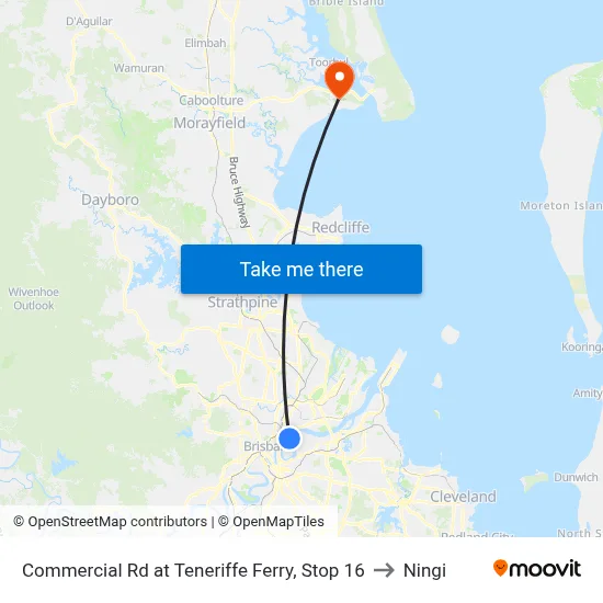 Commercial Rd at Teneriffe Ferry, Stop 16 to Ningi map