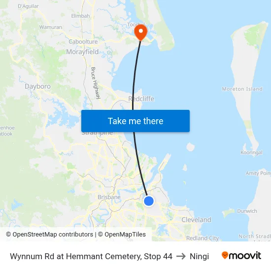 Wynnum Rd at Hemmant Cemetery, Stop 44 to Ningi map
