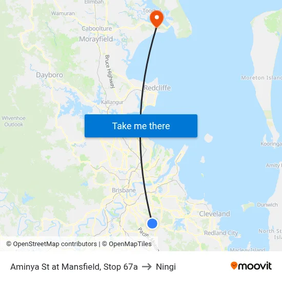 Aminya St at Mansfield, Stop 67a to Ningi map