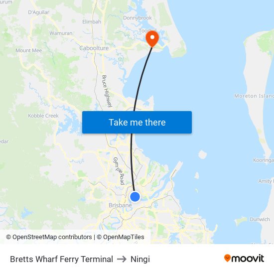 Bretts Wharf Ferry Terminal to Ningi map