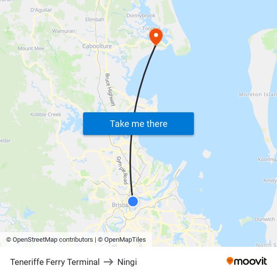 Teneriffe Ferry Terminal to Ningi map