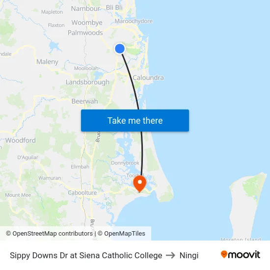 Sippy Downs Dr at Siena Catholic College to Ningi map