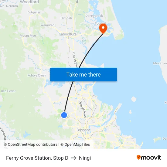 Ferny Grove Station, Stop D to Ningi map