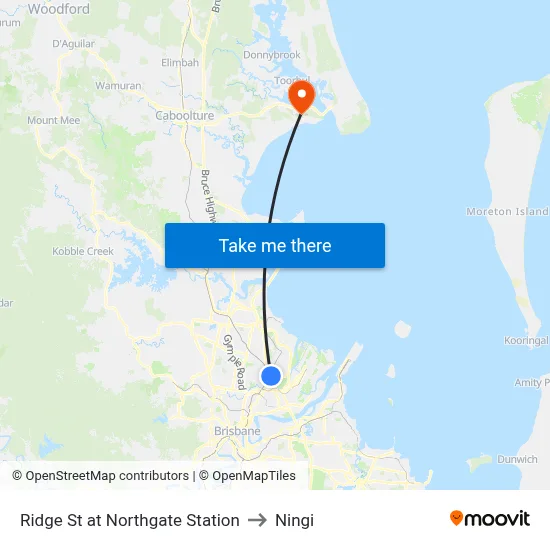 Ridge St at Northgate Station to Ningi map