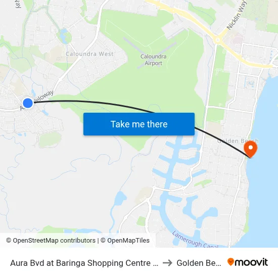 Aura Bvd at Baringa Shopping Centre Stop A to Golden Beach map