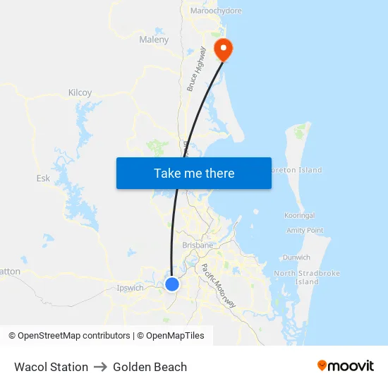 Wacol Station to Golden Beach map