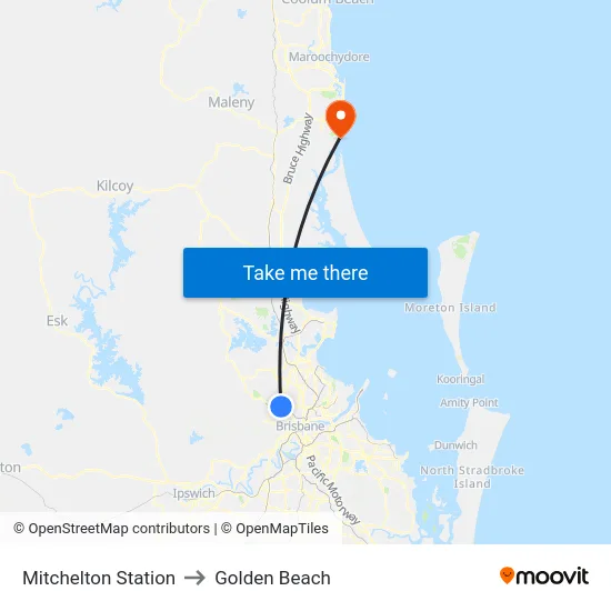Mitchelton Station to Golden Beach map