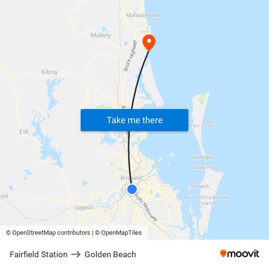 Fairfield Station to Golden Beach map