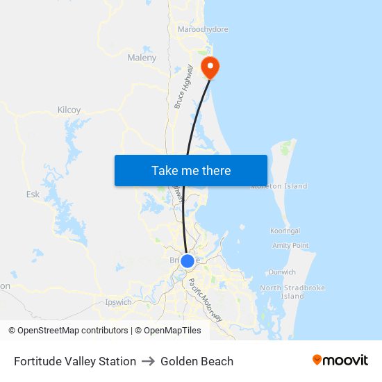 Fortitude Valley Station to Golden Beach map