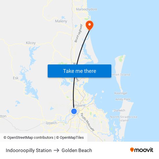 Indooroopilly Station to Golden Beach map