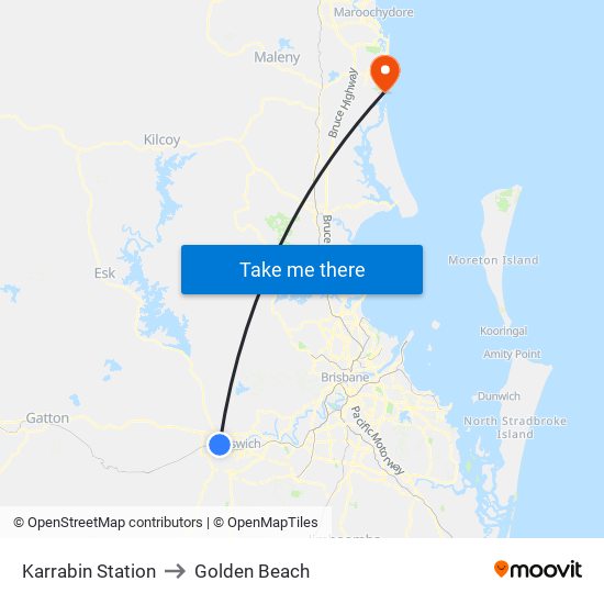 Karrabin Station to Golden Beach map