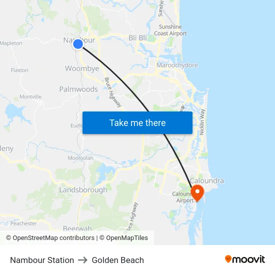 Nambour Station to Golden Beach map