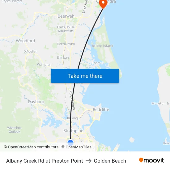 Albany Creek Rd at Preston Point to Golden Beach map