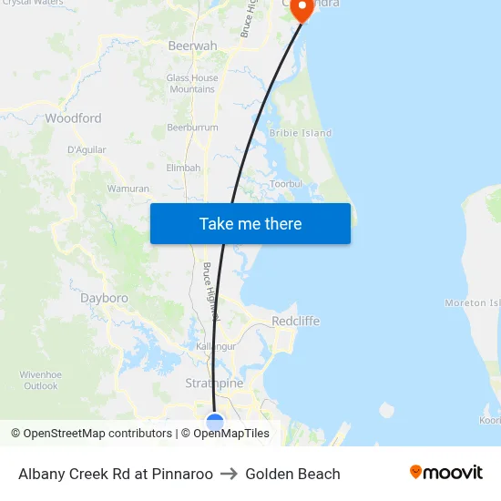 Albany Creek Rd at Pinnaroo to Golden Beach map