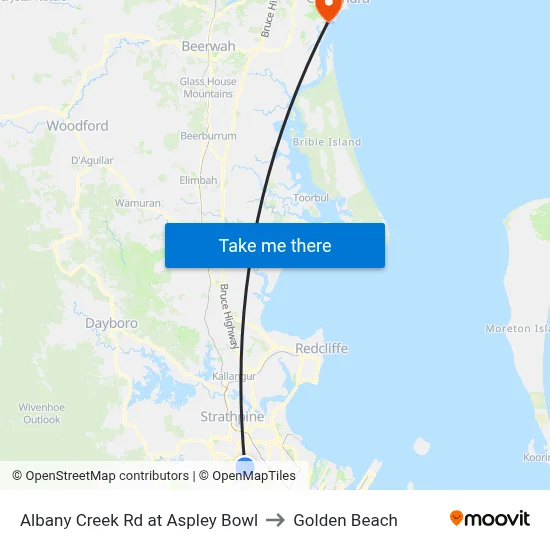 Albany Creek Rd at Aspley Bowl to Golden Beach map