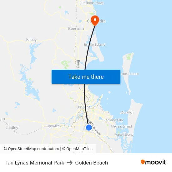 Ian Lynas Memorial Park to Golden Beach map