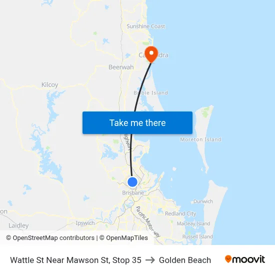 Wattle St Near Mawson St, Stop 35 to Golden Beach map