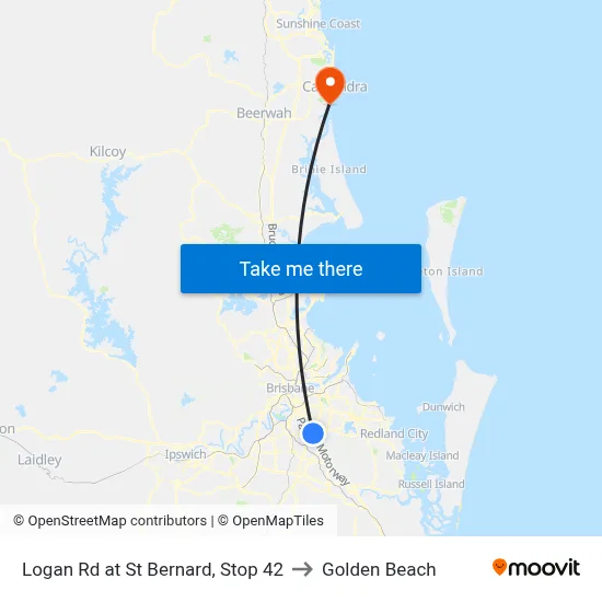 Logan Rd at St Bernard, Stop 42 to Golden Beach map