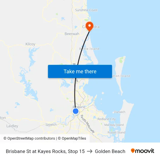 Brisbane St at Kayes Rocks, Stop 15 to Golden Beach map