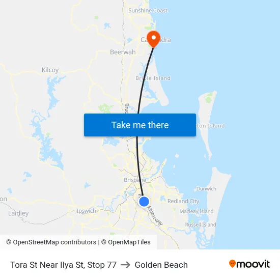 Tora St Near Ilya St, Stop 77 to Golden Beach map