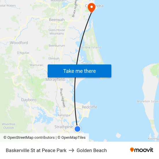 Baskerville St at Peace Park to Golden Beach map