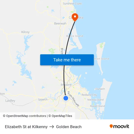 Elizabeth St at Kilkenny to Golden Beach map