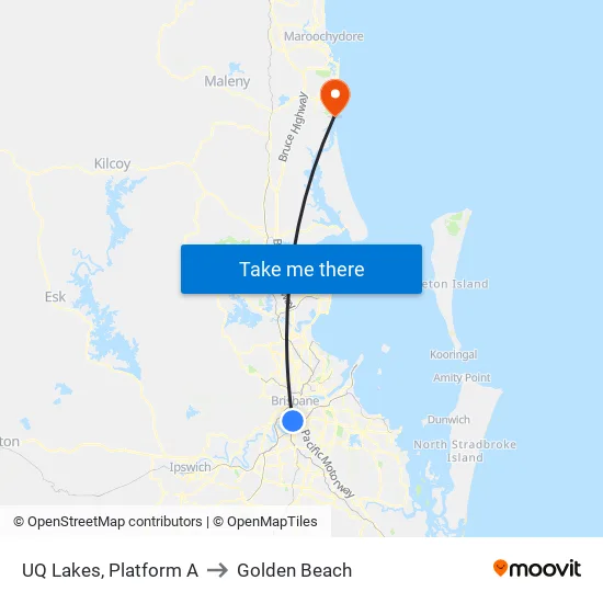 UQ Lakes, Platform A to Golden Beach map