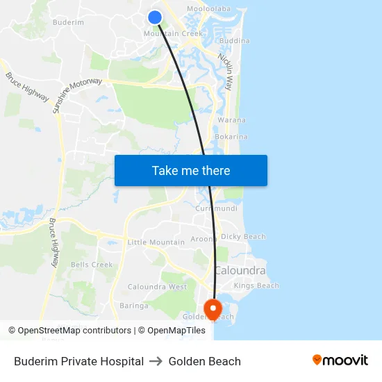 Buderim Private Hospital to Golden Beach map