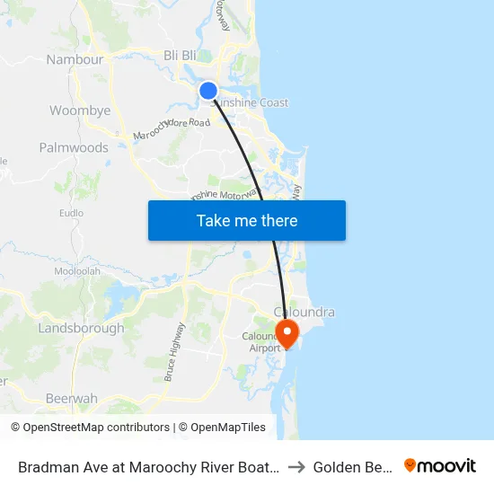 Bradman Ave at Maroochy River Boat Ramp to Golden Beach map