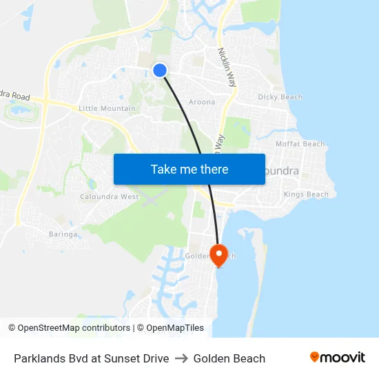 Parklands Bvd at Sunset Drive to Golden Beach map