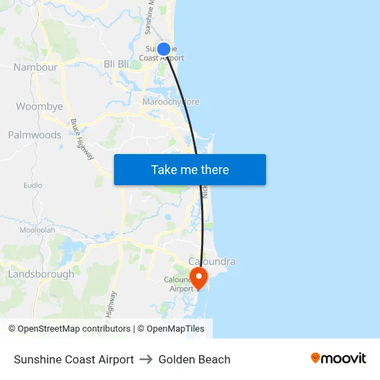 Sunshine Coast Airport to Golden Beach map