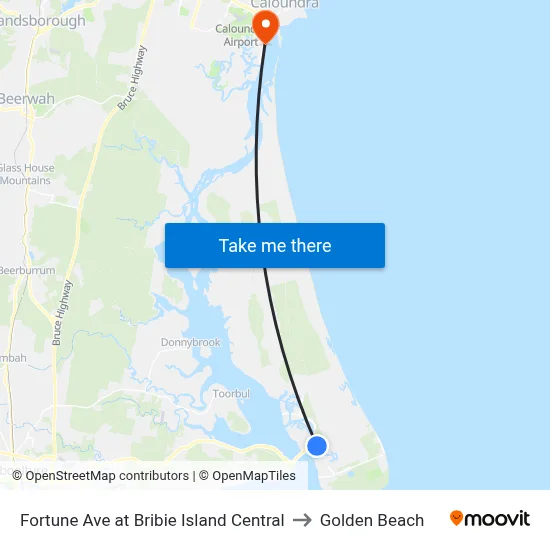 Fortune Ave at Bribie Island Central to Golden Beach map