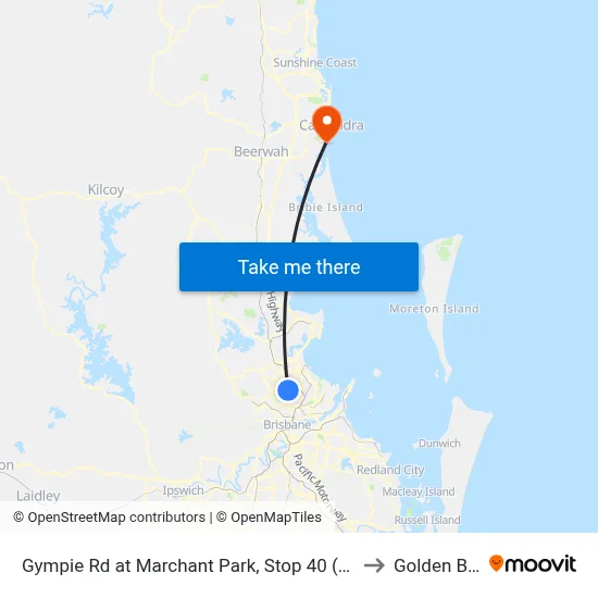 Gympie Rd at Marchant Park, Stop 40 (Temp Closure) to Golden Beach map