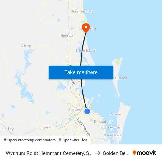 Wynnum Rd at Hemmant Cemetery, Stop 44 to Golden Beach map