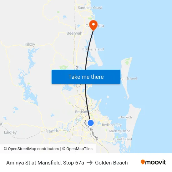 Aminya St at Mansfield, Stop 67a to Golden Beach map