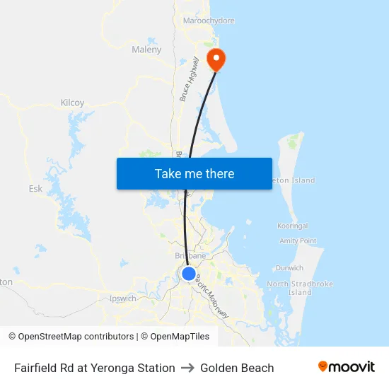 Fairfield Rd at Yeronga Station to Golden Beach map